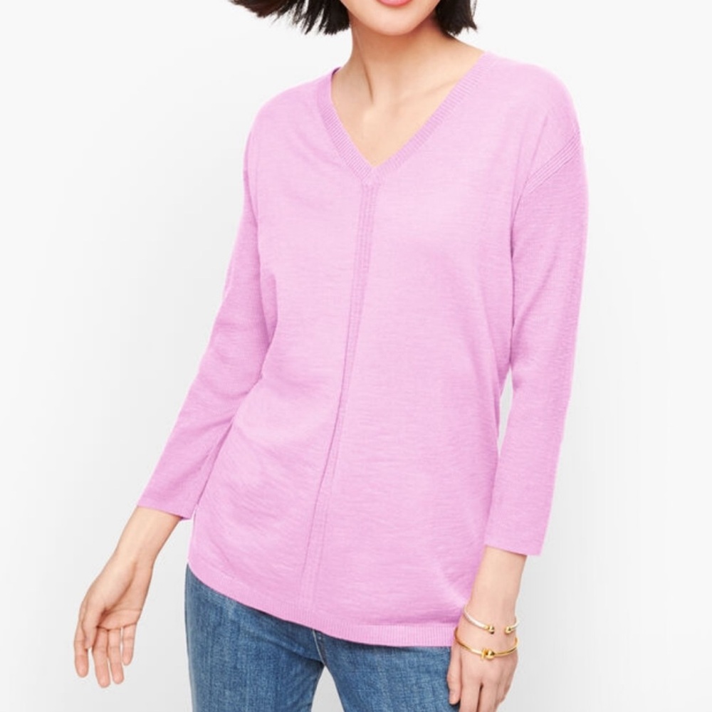Talbots Cotton V Neck Sweater Pullover Lilac